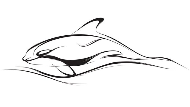 Minimalist dolphin illustration on white background.