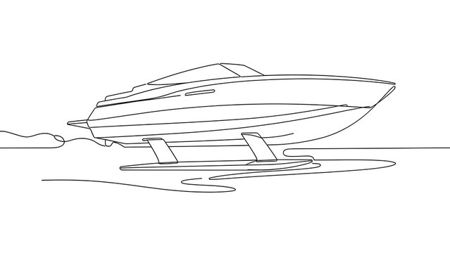 Speedboat line drawing on white background.