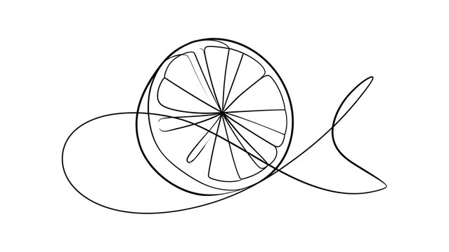 Minimalist lemon slice drawing white background.