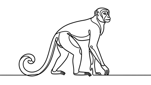 Minimalist monkey line art illustration white background.