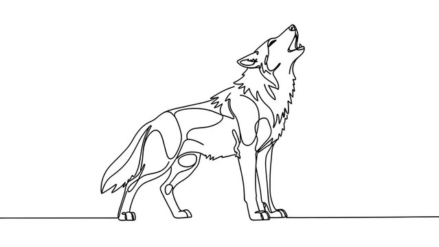Minimalist wolf howling illustration white background.