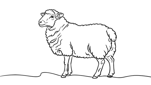 Line art sheep illustration on white background.