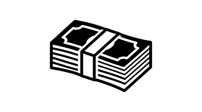 flat vector icon of a stack of cash bills, simple black outline illustration for banking, finance