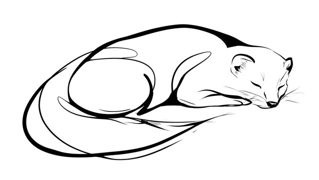 Sleeping cat illustration on white background.