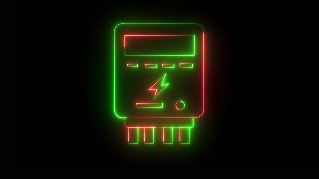 Futuristic Neon EV Charging Station Icon with Green and Red Glowing Light on black Background