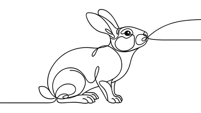 Minimalist rabbit line drawing white background.