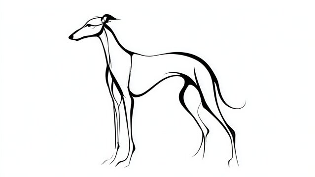 Elegant greyhound line art illustration white background.