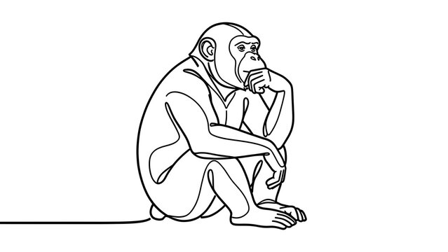Thinking monkey illustration white background.