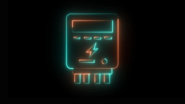 Futuristic Neon EV Charging Station Icon with Green and Red Glowing Light on Dark Background
