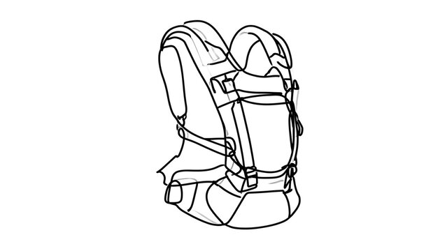 Black hiking backpack illustration white background.