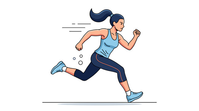 Sporty woman running in pixel art style, dynamic fitness movement, healthy lifestyle training