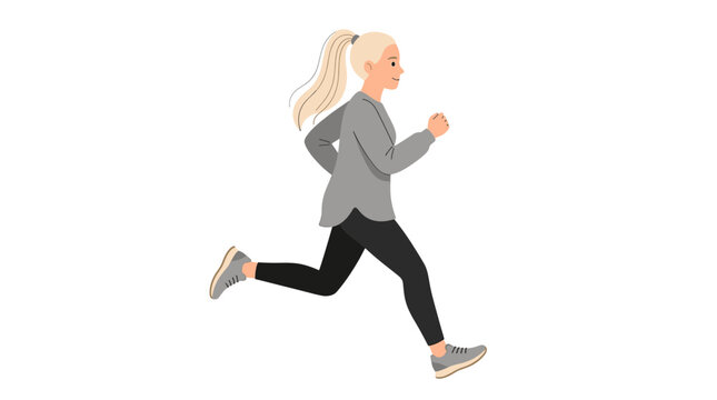 Pixel art of running blonde woman in sportswear, active lifestyle, fitness training, jogging