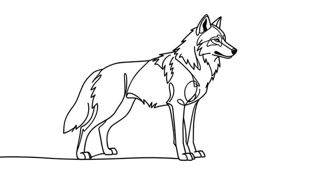 Line art drawing of a wolf on white background.