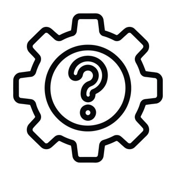 Gear with question mark icon for problem solving and technical support services online help