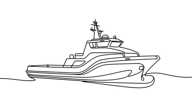 white background line art drawing of a modern boat.