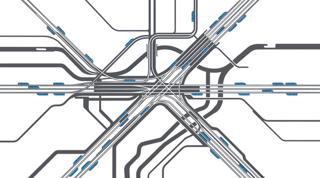 Abstract vector transit map illustration of a railway network