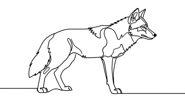 Minimalist line art of a wolf on white background.