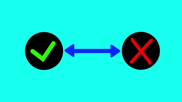 
Check mark  animation icon. Video footage of yes green icon  or no red icon, true or false with alpha chance, icon animation on a sine background. 4k video animation.