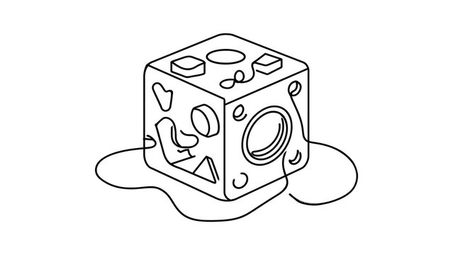 Cute melting cube with shapes white background.