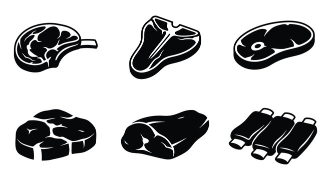Various cuts of meat black vector silhouettes on a white background