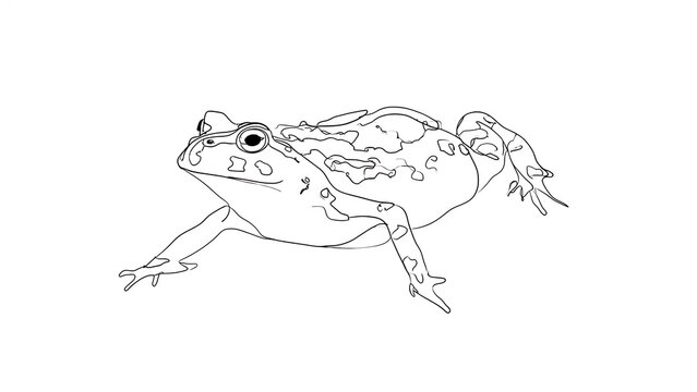 Detailed frog line drawing on white background.