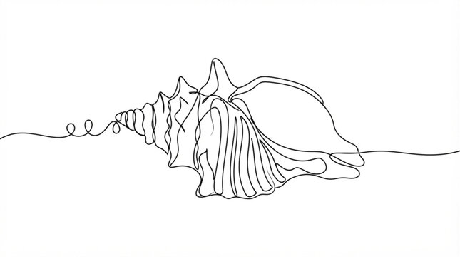 Continuous one line drawing conch seashell minimalist vector marine beach icon