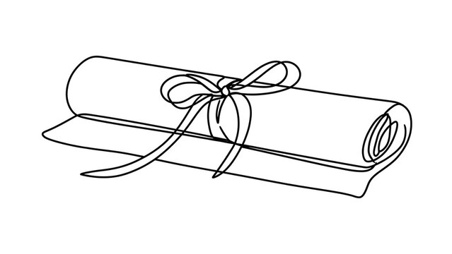 rolled parchment with ribbon on white background.
