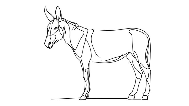 Simple line drawing of a donkey white background.
