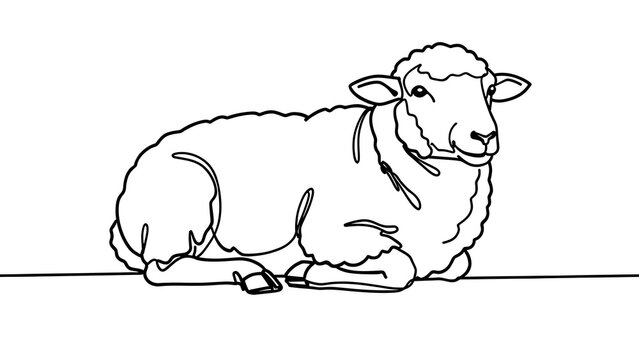 Resting sheep illustration on white background.