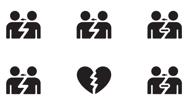 Set of black icons showing relationship conflict and breakup Vector