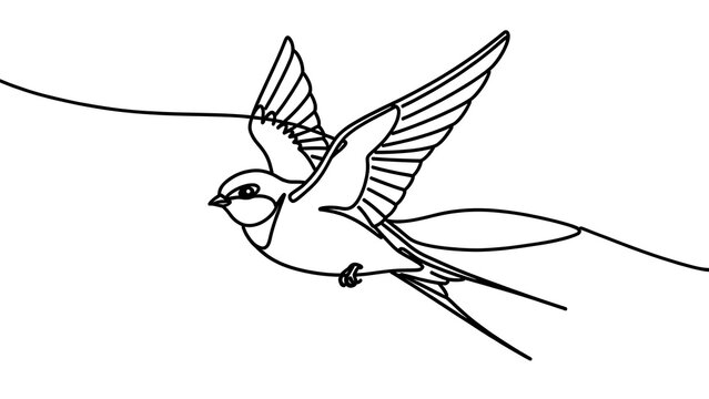 Swallow bird flying illustration white background.