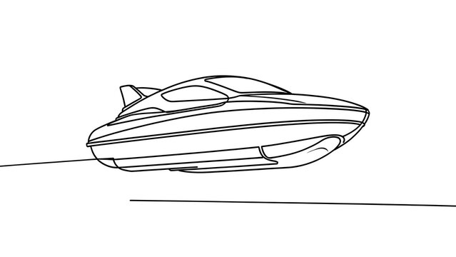 Speedboat line drawing on white background.