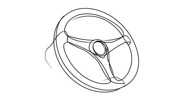 Vintage steering wheel illustration white background.