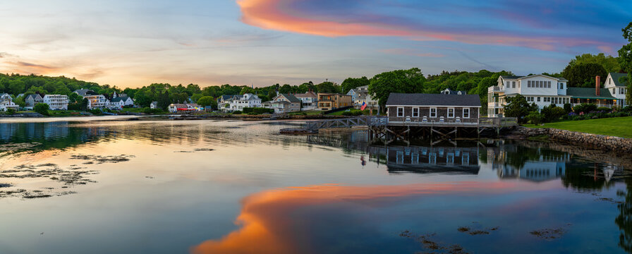 sunset over the Boothbay Harbor