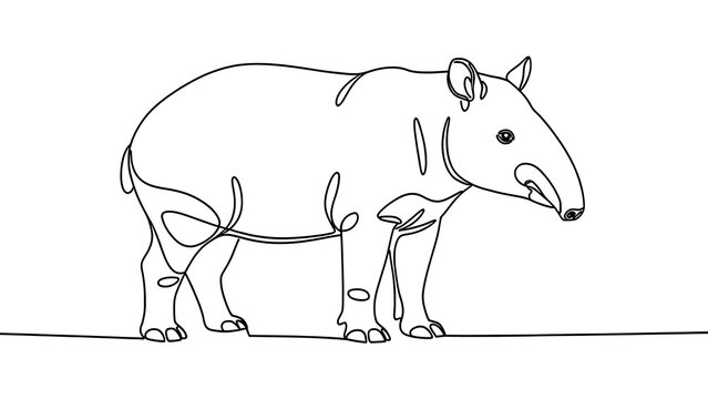 Minimalist line art tapir illustration white background.
