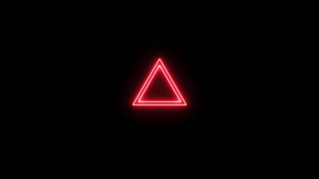 Futuristic glowing red neon double triangle geometric shape isolated on dark black background