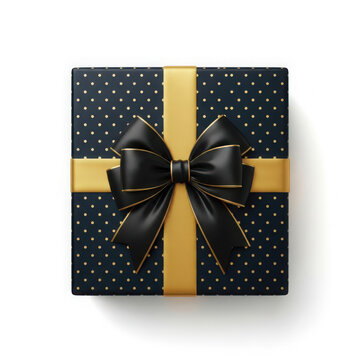 Luxury black gift box with gold ribbon and bow