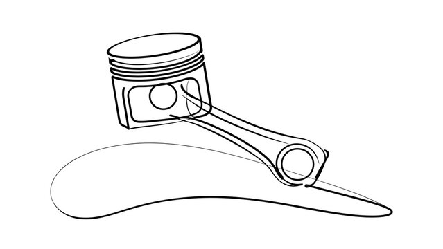Piston and connecting rod illustration white background.