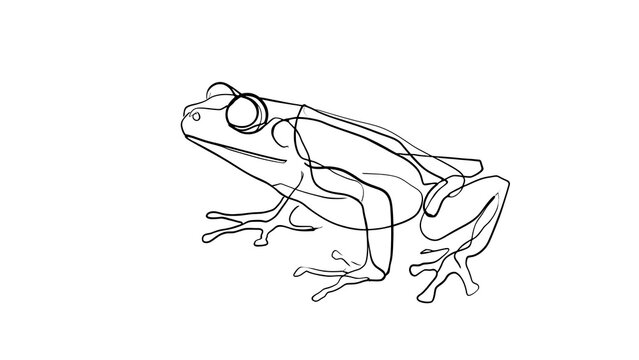 Line art frog illustration on white background.