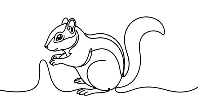 Cute chipmunk line art illustration white background.