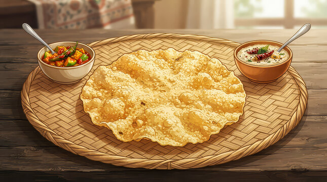 Papad, Appalam, Papadum, papadam, South Indian papad, crispy appalam, urad dal papad, black gram papad, rice flour appalam, tapioca papad, traditional papad, roasted papad, fried papad, papad recipes.