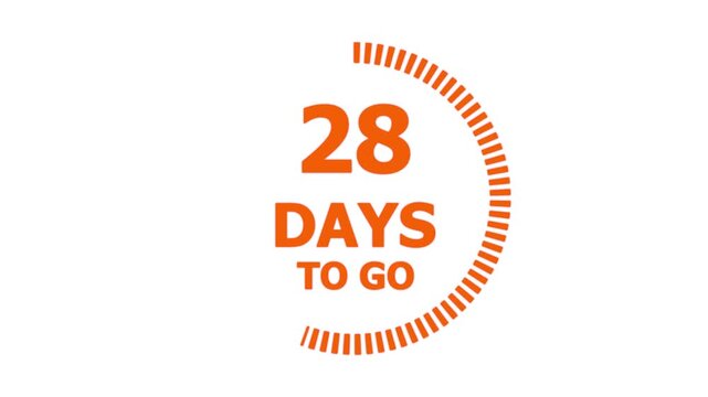 51 days to go, 51 days count animation, motion graphics running numbers counting days, 51 days in a month, 51 days left, 4K HD video with white background alpha channel