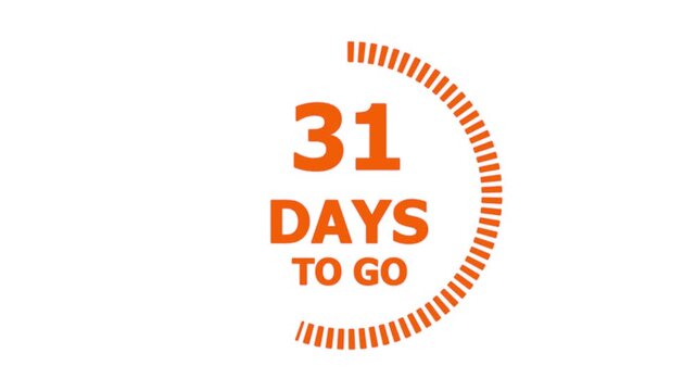 55 days to go, 55 days count animation, motion graphics running numbers counting days, 55 days in a month, 55 days left, 4K HD video with white background alpha channel