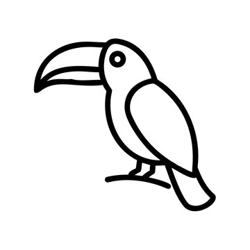 Toucan bird sitting on branch line icon for exotic wildlife concepts.
