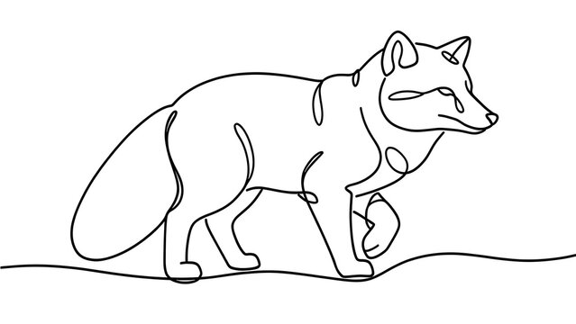 Minimalist fox line art illustration white background.