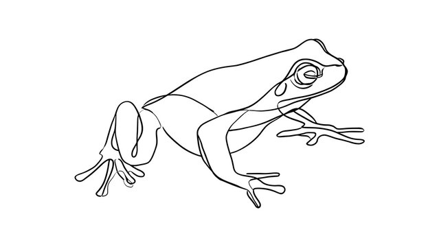 Line art frog illustration on white background.
