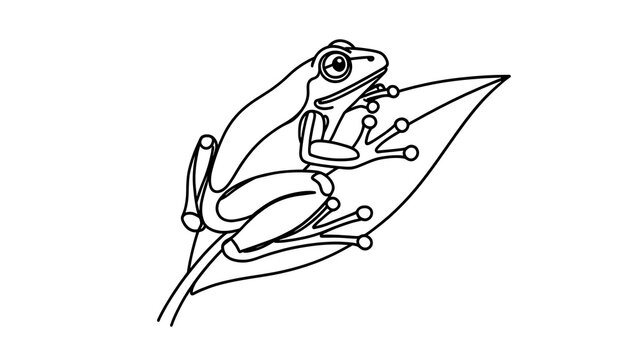 Tree frog on leaf illustration white background.