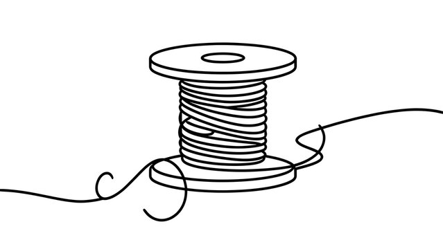Spool of thread with loose thread white background.