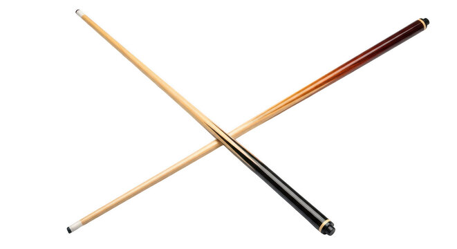 Crossed wooden and pool cues in elegant composition