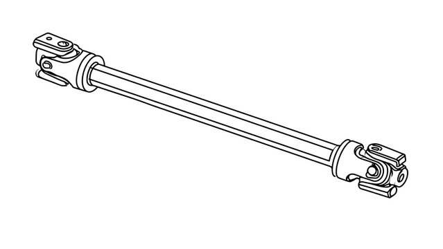 Steel drive shaft with universal joints white background.
